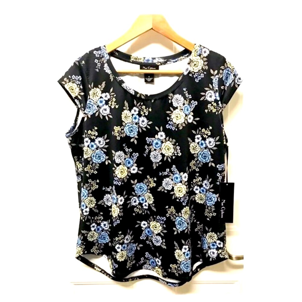 NWT Nue Options Black Floral Top S